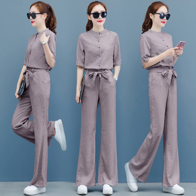 Women Wear New Suit Korean Fashion Leisure Top Blouse & Tall Waist Wide-Legged Pants Two-Piece Clothing Set Outfit Sets 
Women Wear New Suit Korean Fashion Leisure Top Blouse & Tall Waist Wide-Legged Pants Two-Piece Clothing Set Outfit Sets