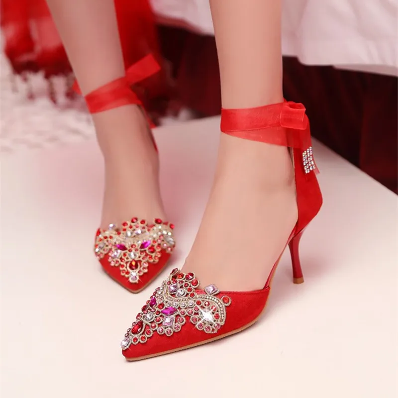 Size 34-45 Women Sandals Pumps Crystal High Heels Shoes Fashion Pointed Toe Wedding Elegant Rhinestone Ankle Silk Satin Shoes
Size 34-45 Women Sandals Pumps Crystal High Heels Shoes Fashion Pointed Toe Wedding Elegant Rhinestone Ankle Silk Satin Shoes