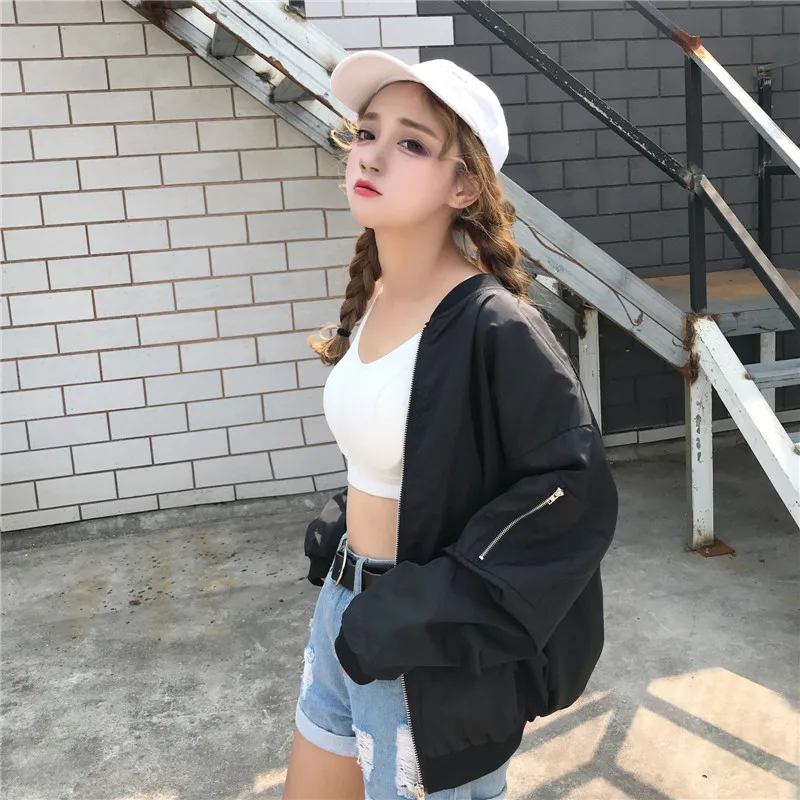 Spring and autumn new women's solid color zipper long-sleeved baseball uniform loose wild jacket female fashion leisure tops | Женская