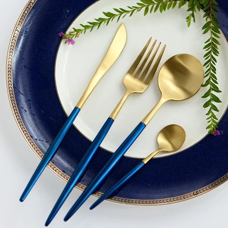 4 PCS/SET Blue-Gold Silverware Stainless Steel Cutlery Set Dinnerware Set High quality Creative Dinner Set Christmas Gift
4 PCS/SET Blue-Gold Silverware Stainless Steel Cutlery Set Dinnerware Set High quality Creative Dinner Set Christmas Gift