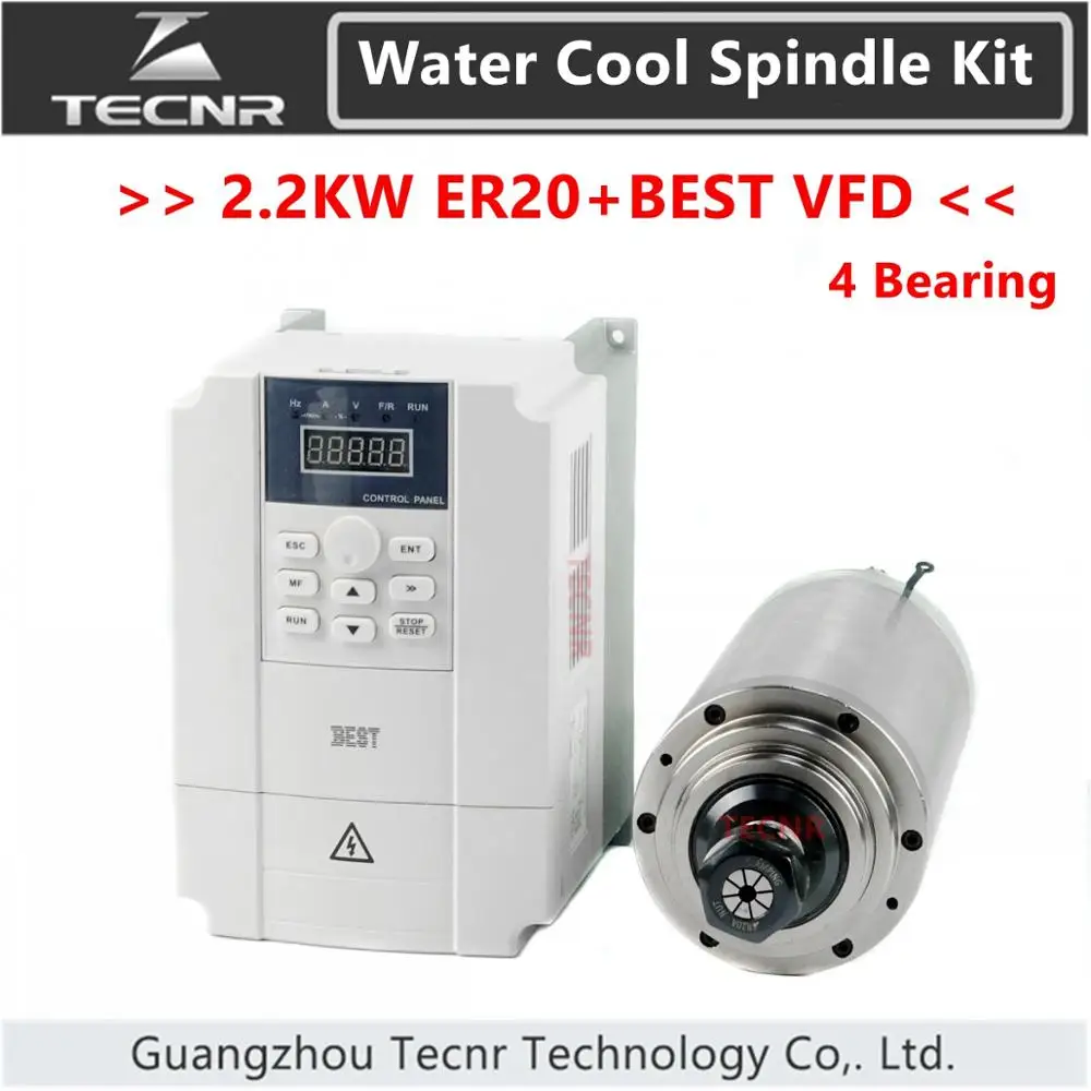 TECNR 4 bearing Water Cooled Spindle Kit 2.2kw 220v ER20 Changsheng spindle motor and 2.2kw BEST VFD
TECNR 4 bearing Water Cooled Spindle Kit 2.2kw 220v ER20 Changsheng spindle motor and 2.2kw BEST VFD