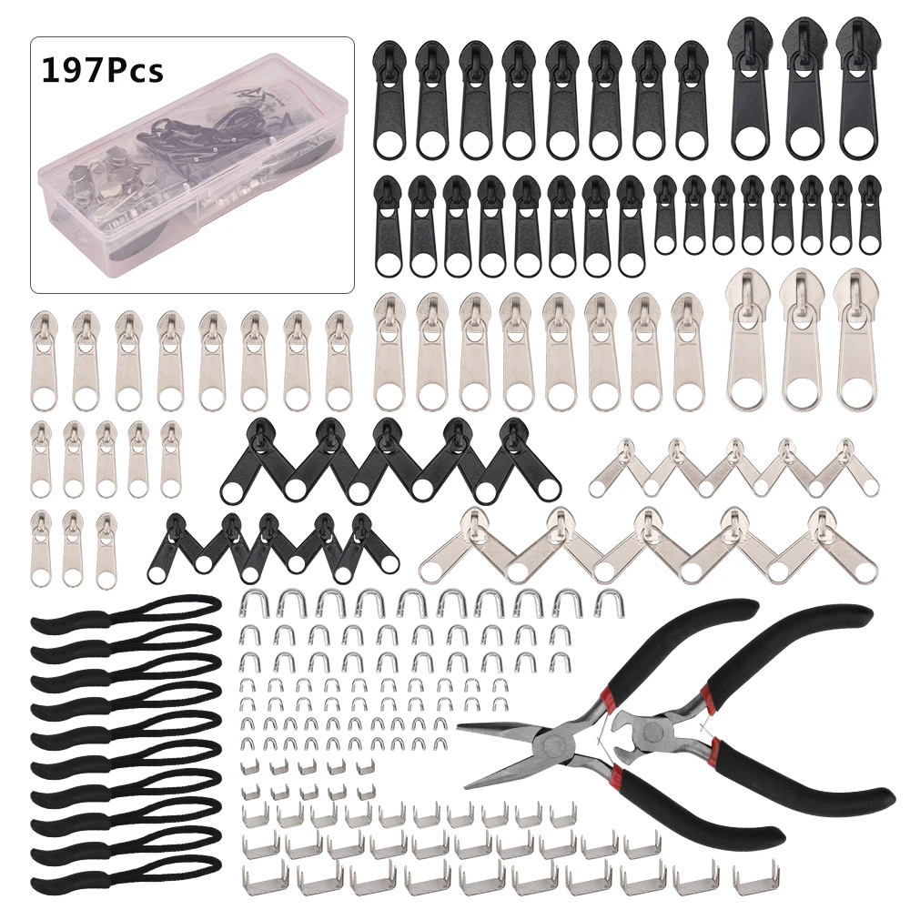 85pcs/195pcs Zipper Repair Kit Zipper Sliders Install Pliers Traval Bag Tent Garment Clothing Zippers Replacement Instant Repair
85pcs/195pcs Zipper Repair Kit Zipper Sliders Install Pliers Traval Bag Tent Garment Clothing Zippers Replacement Instant Repair