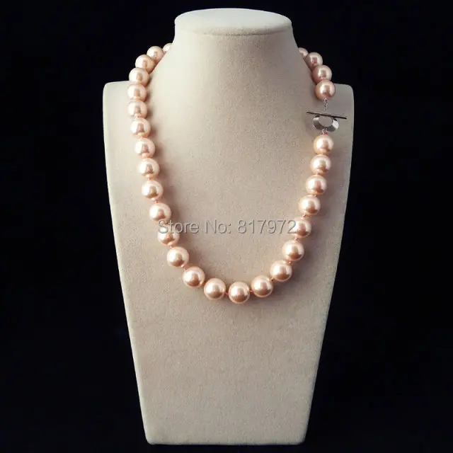 

Sweet Light Pink Natural South Sea Shell Pearl Bead Highlight AAA Round Bead 12MM-16mm Necklaces Love Clasp For Woman Gift