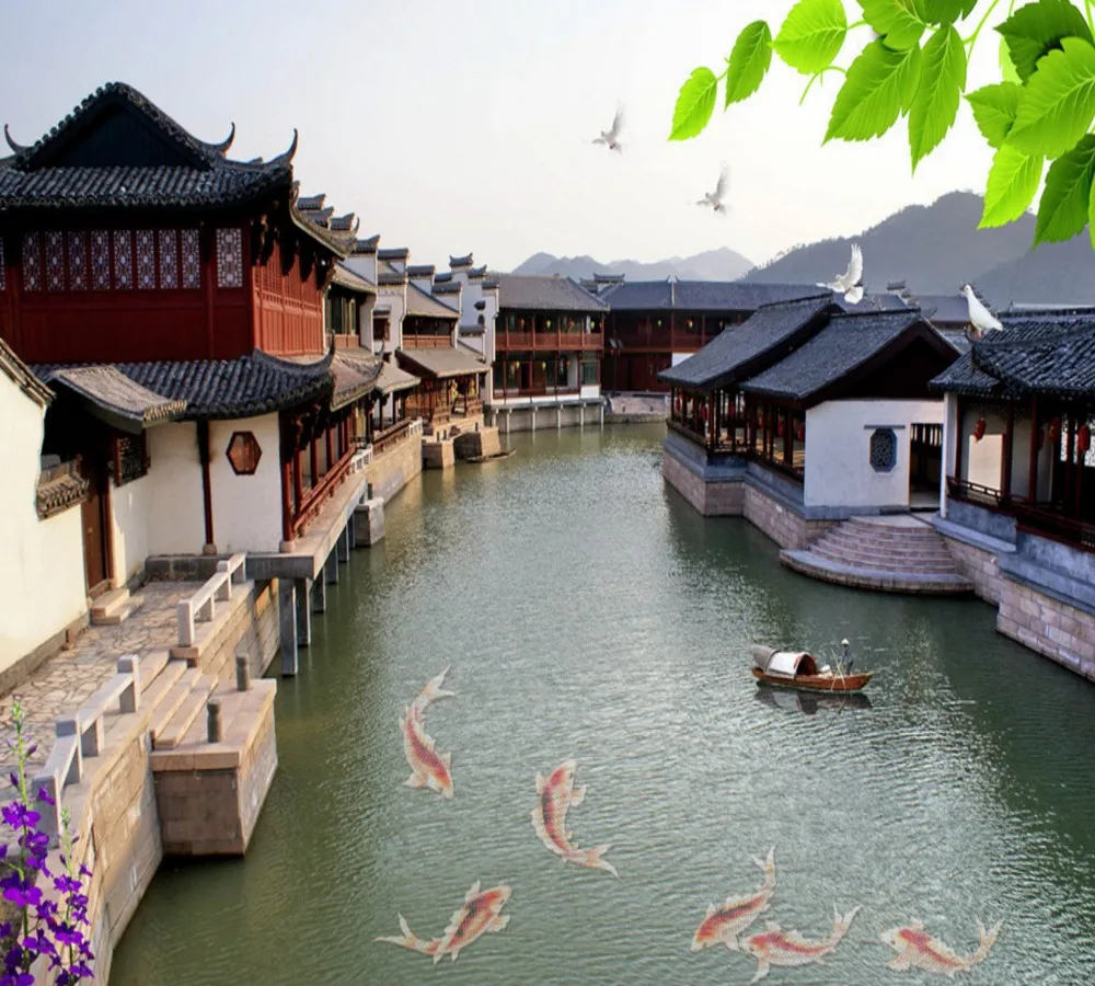 Бесплатная доставка 3D на заказ Цзяннань водный ТВ фон стены в китайском стиле для