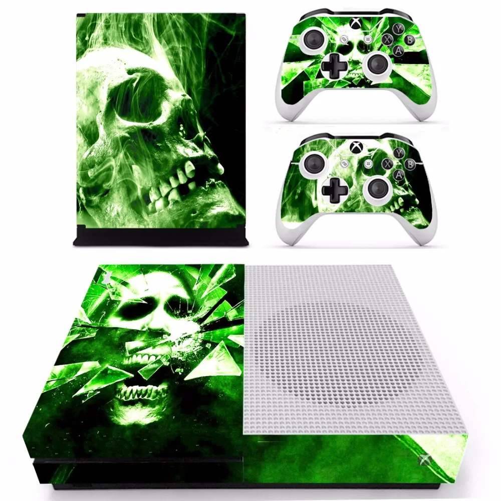 Зеленые наклейки с черепом Vinly Skin для консоли XBOX One S двумя беспроводными