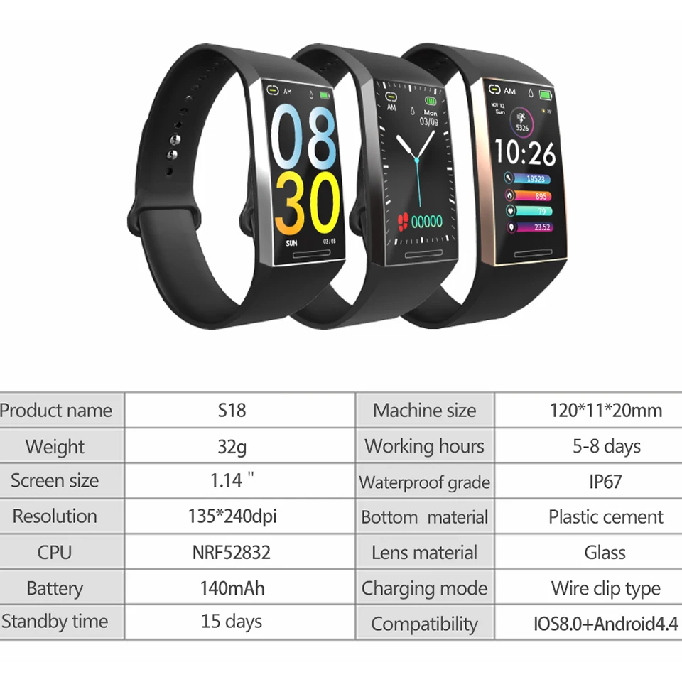 Fitness Bracelet Bluetooth Activity Tracker Heart Rate Monitor Blood Pressure Measurement Waterproof Smart Wristband men/women
Fitness Bracelet Bluetooth Activity Tracker Heart Rate Monitor Blood Pressure Measurement Waterproof Smart Wristband men/women