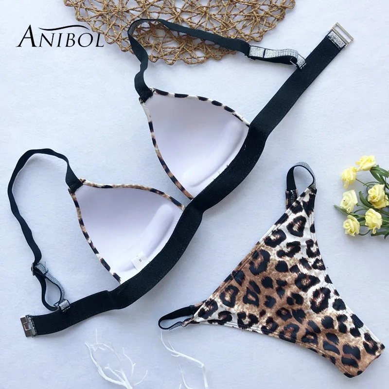 Anibol Sexy Leopard Bikini Push Up Women Swimwear 2019 Bling Bandage Female Swimsuit Big Bust Bathing Suit | Женская одежда