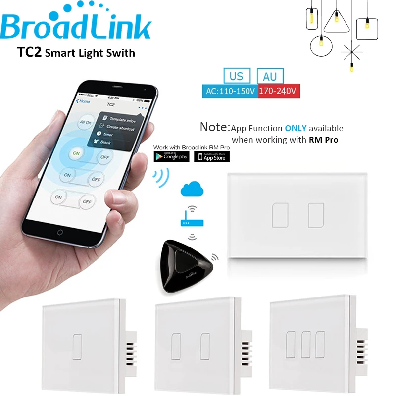 Broadlink TC2 США/AU Стандартный 1 2 3 банды домашней автоматизации Wi-Fi выключатель света