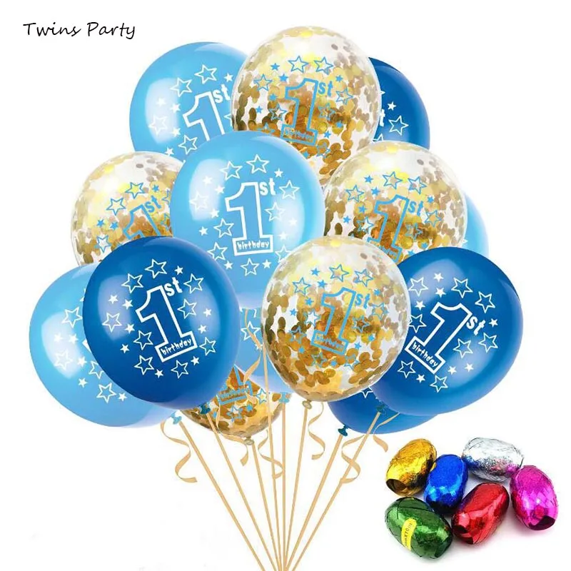 Синие латексные воздушные шары Twins Baby Shower для мальчиков и девочек 1 год украшение