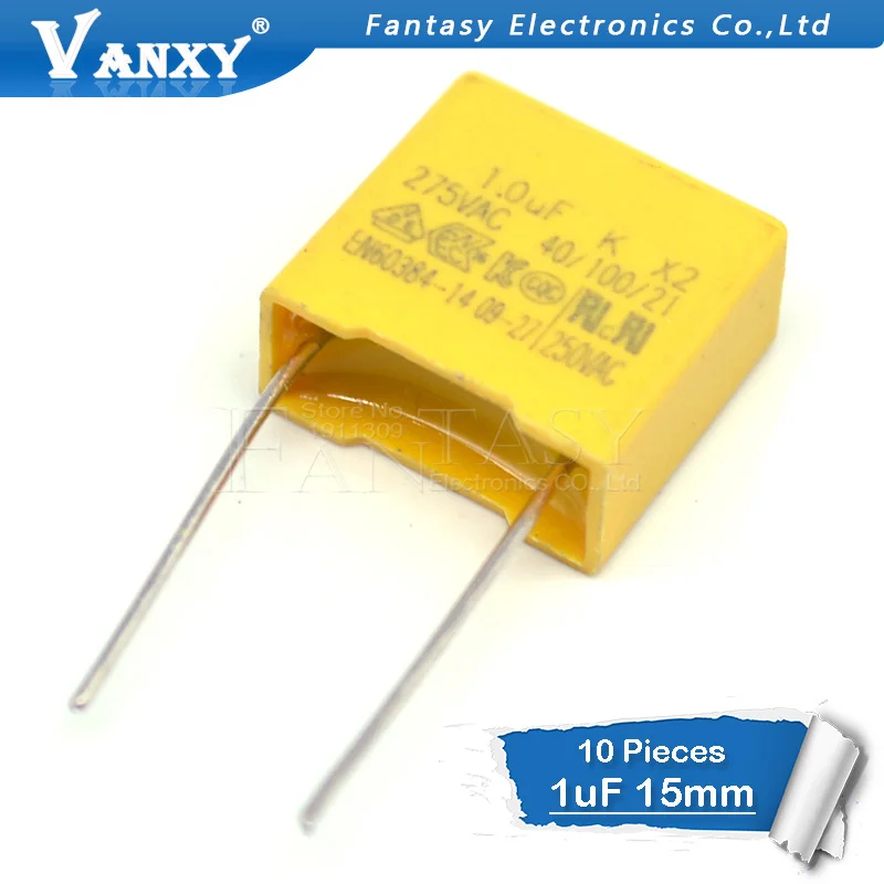 10pcs 1uF capacitor X2 capacitor 275VAC Pitch 15mm X2 Polypropylene film capacitor 1uF
10pcs 1uF capacitor X2 capacitor 275VAC Pitch 15mm X2 Polypropylene film capacitor 1uF