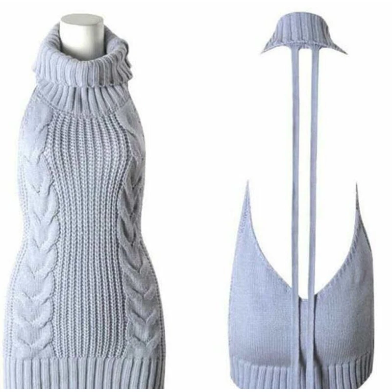 Women's Backless Turtleneck Sleeveless Sweater Dress Knitted Virgin Killer Lace Up Jersey Female 2021 Summer Sexy Club Pullover
Women's Backless Turtleneck Sleeveless Sweater Dress Knitted Virgin Killer Lace Up Jersey Female 2021 Summer Sexy Club Pullover
