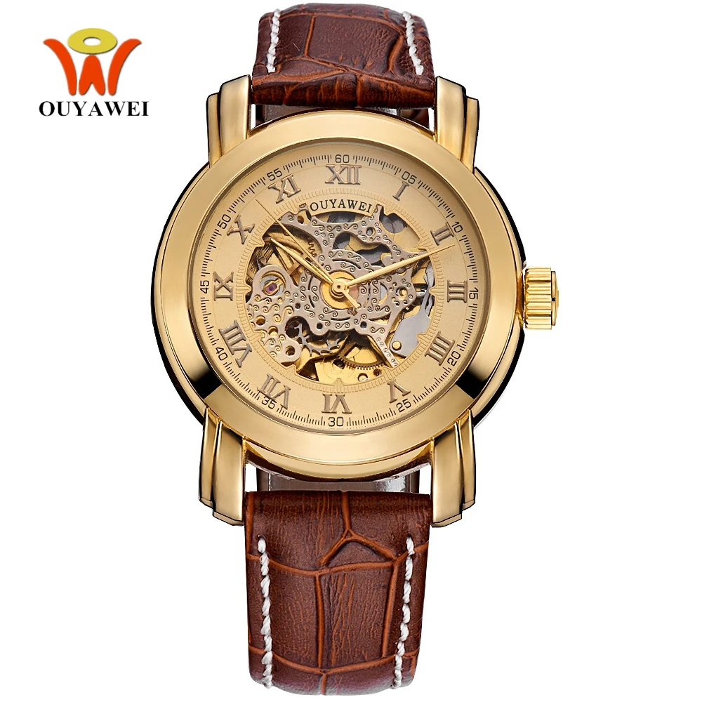 Роскошные брендовые Механические Мужские наручные часы с золотым скелетом