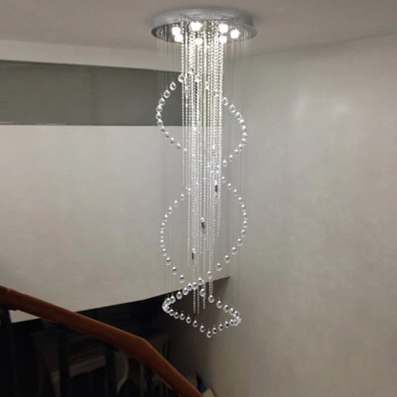 

Duplex Staircase LED K9 Crystal Chandeliers lights Villa Luxury Hotel Stair Chandeliers Lamps LED Spiral Long Lightings