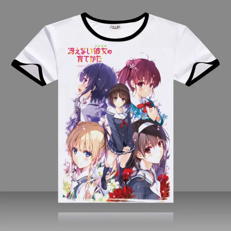 Черные футболки Saekano с круглым вырезом и коротким рукавом топы Katou Megumi модные