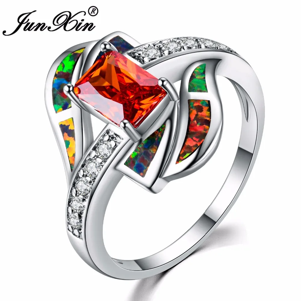 Женское кольцо с оранжевым огненным опалом JUNXIN винтажное ювелирное изделие