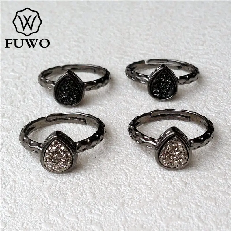 FUWO Drop Shaped Druzy Rings With Black Gun Plated Fashion Brass Bezel Geode Rings Adjustable Size Wholesale RG012
FUWO Drop Shaped Druzy Rings With Black Gun Plated Fashion Brass Bezel Geode Rings Adjustable Size Wholesale RG012