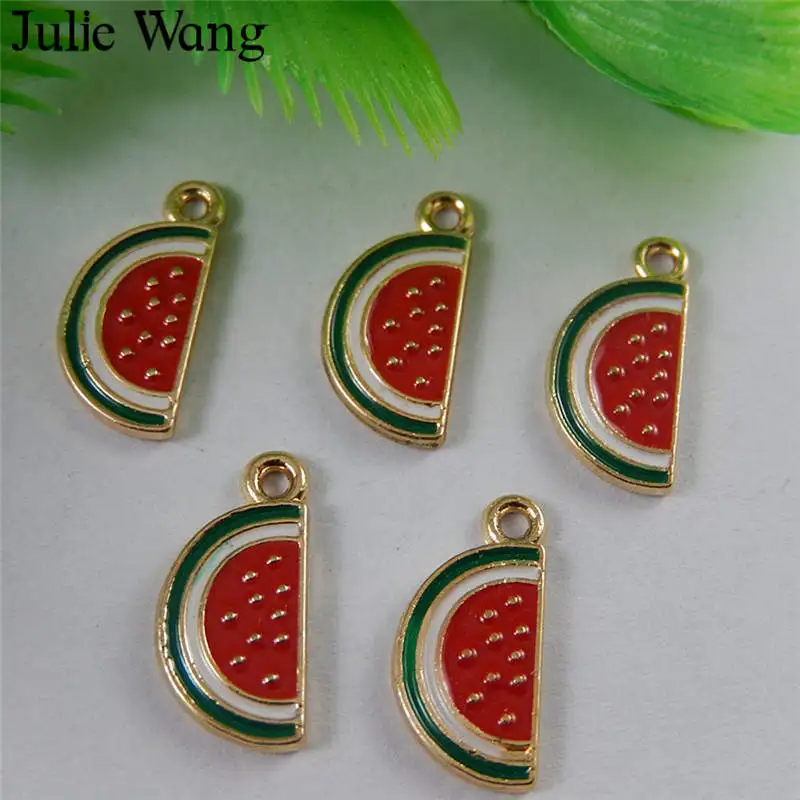 Julie Wang 10PCS Enamel Red Watermelon Fruit Gold Tone Charms Pendant Earrings Keychain Findings DIY Jewelry Making Accessory 
Julie Wang 10PCS Enamel Red Watermelon Fruit Gold Tone Charms Pendant Earrings Keychain Findings DIY Jewelry Making Accessory