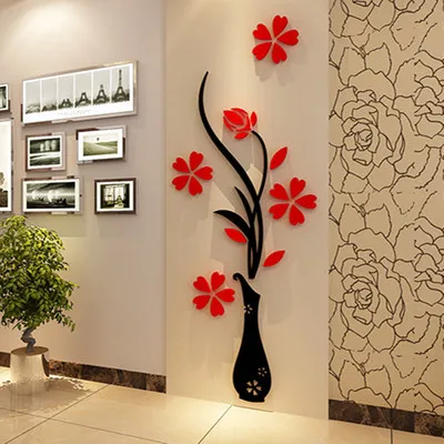 Фото Акриловые зеркальные настенные наклейки на цветы вазу стену для спальни