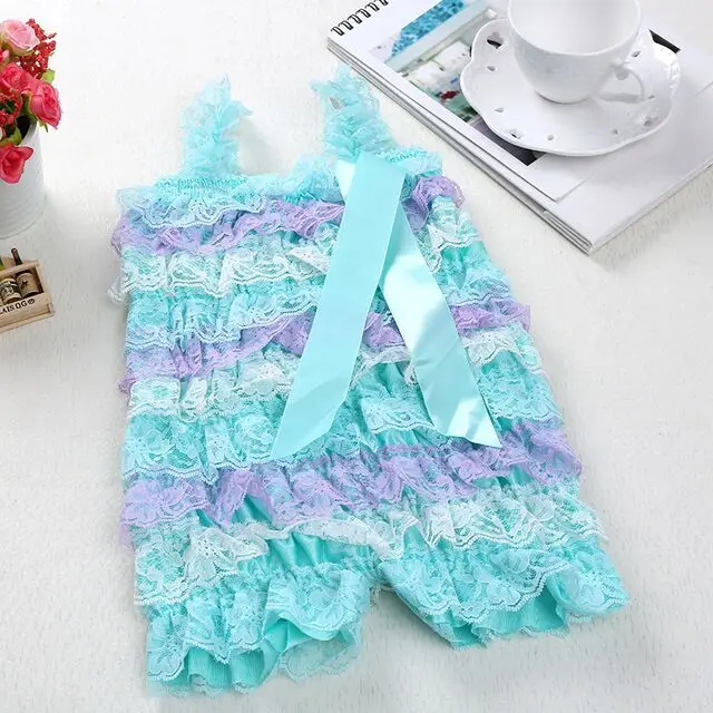 

Colorful Baby Lace Ruffles Romper Infant Posh Petti Satin Rompers with Straps and Ribbon Bow Newborn One-piece Jumpsuit 24Pcs