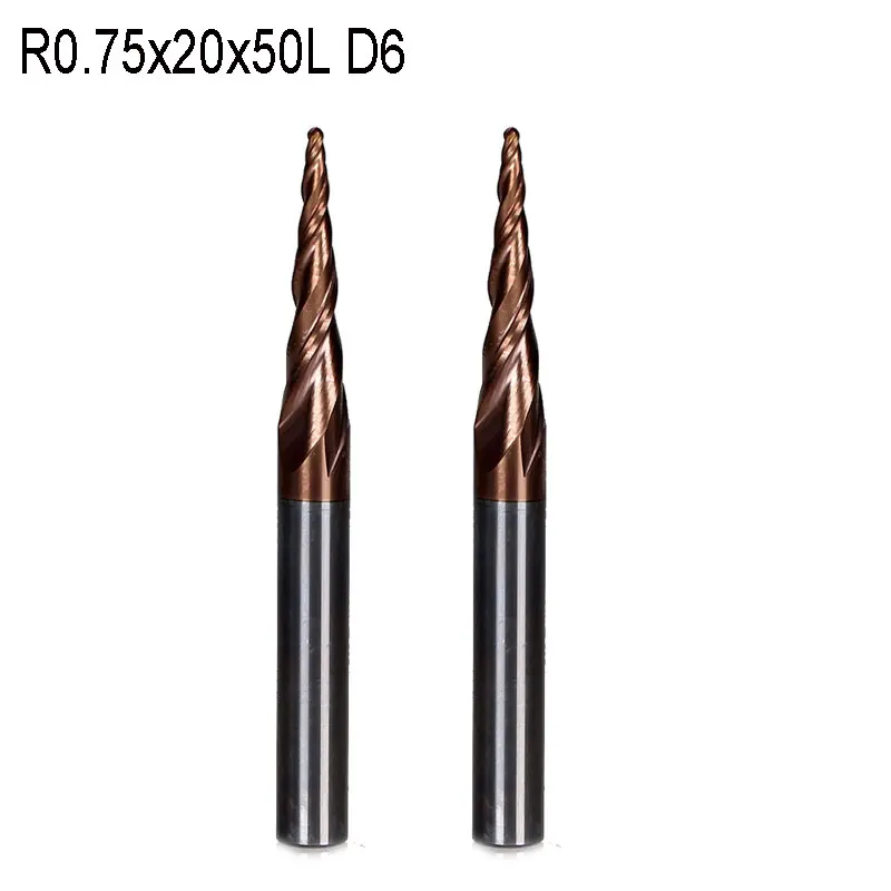 Сферические концевые фрезы R0.75 * D6 20 50L 2F HRC55 вольфрамовое твердое Карбидное