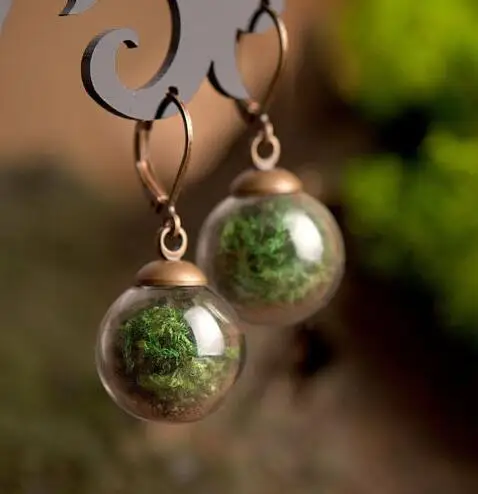 

Freeshipping 20pcs 16x4mm glass globe glass vial pendant glass bubble handmade moss dangle earrings nature ( finished product)