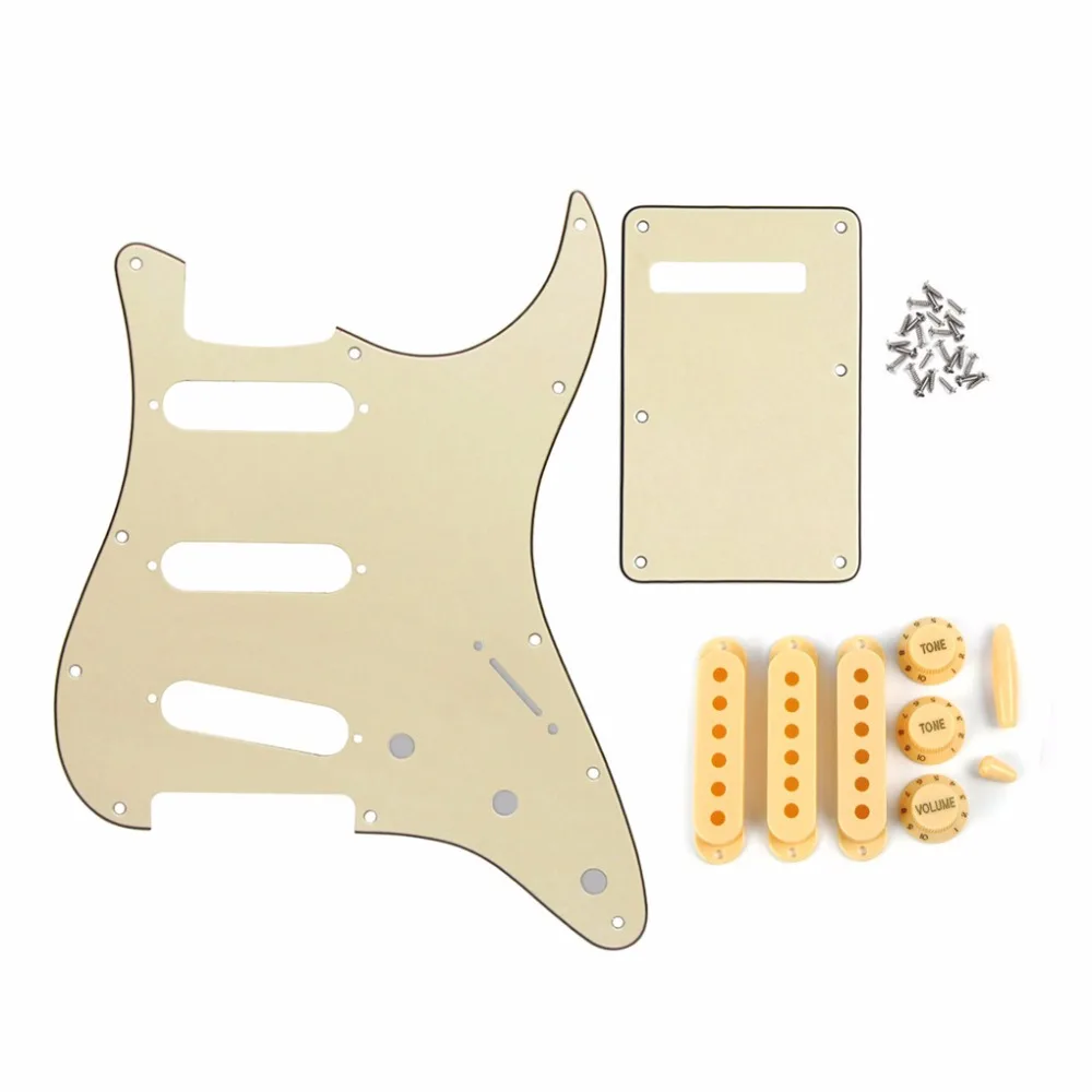 NEW Cream Guitar Parts 11 Holes SSS Guitar Pickguard ST Back Plate Pickup Covers Knobs Switch Tip Tremolo Arm Tips
NEW Cream Guitar Parts 11 Holes SSS Guitar Pickguard ST Back Plate Pickup Covers Knobs Switch Tip Tremolo Arm Tips