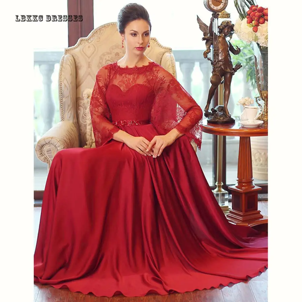Арабское Красное Кружевное длинное мусульманское вечернее платье Vestido De Festa