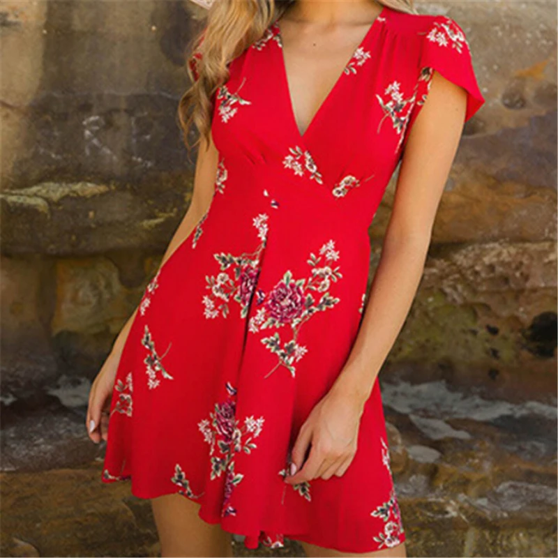 Fashion Women's Boho Floral Dress Hot Summer Party Evening Beach Short Sleeve Mini Dress Ladies V Neck Lace Up Dresses Sundress
Fashion Women's Boho Floral Dress Hot Summer Party Evening Beach Short Sleeve Mini Dress Ladies V Neck Lace Up Dresses Sundress
