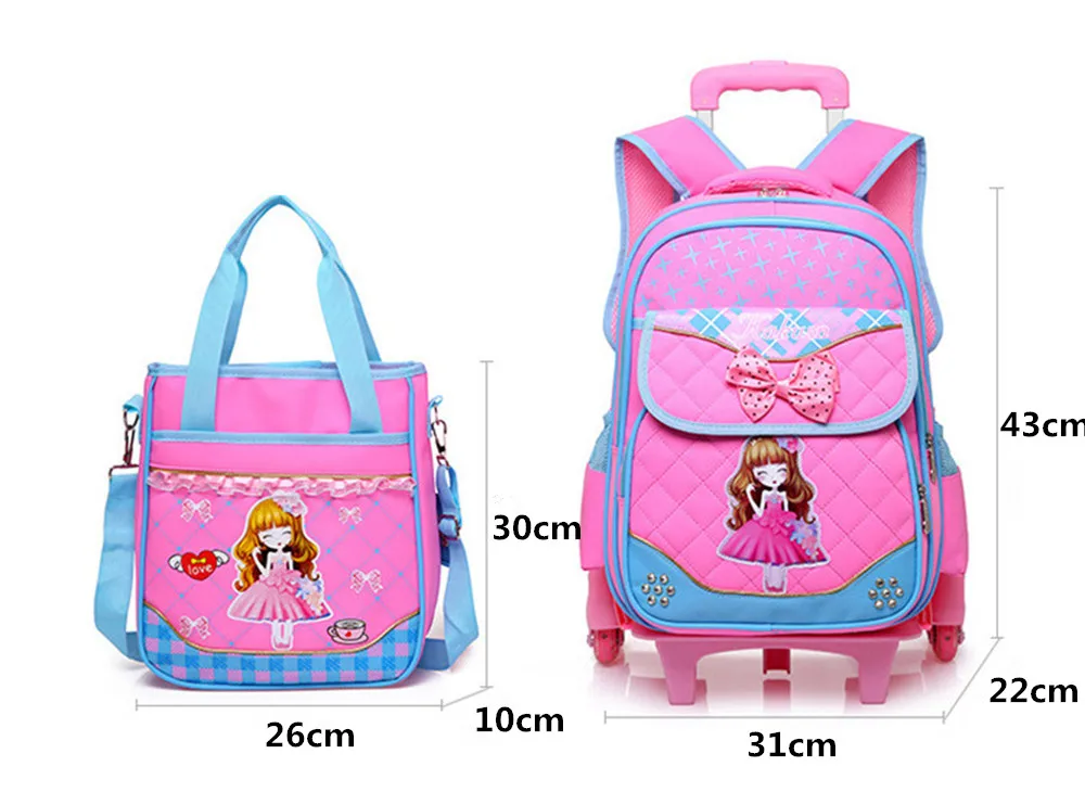2 шт./компл. лидер продаж рюкзак на колесиках для девочек школьная сумка детский