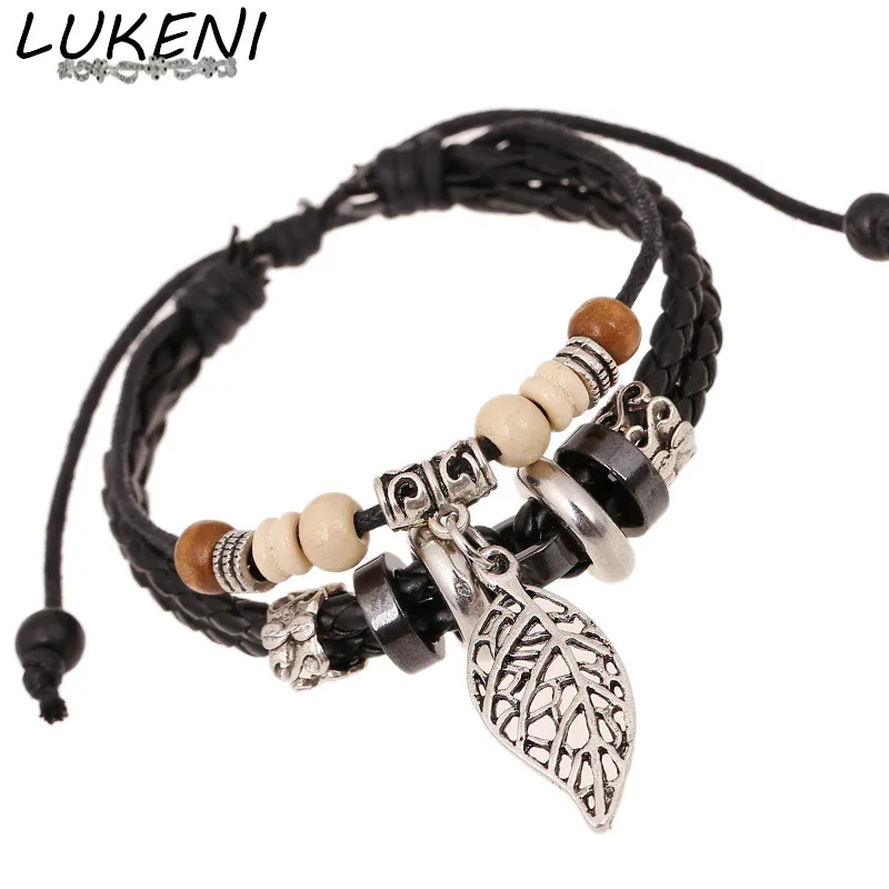 LUKENI Genuine Leather Bracelet Men Jewelry Alloy Leaves Beads Loom Bands Charm Paracord Bracelets & Bangles Men Women SL011
LUKENI Genuine Leather Bracelet Men Jewelry Alloy Leaves Beads Loom Bands Charm Paracord Bracelets & Bangles Men Women SL011