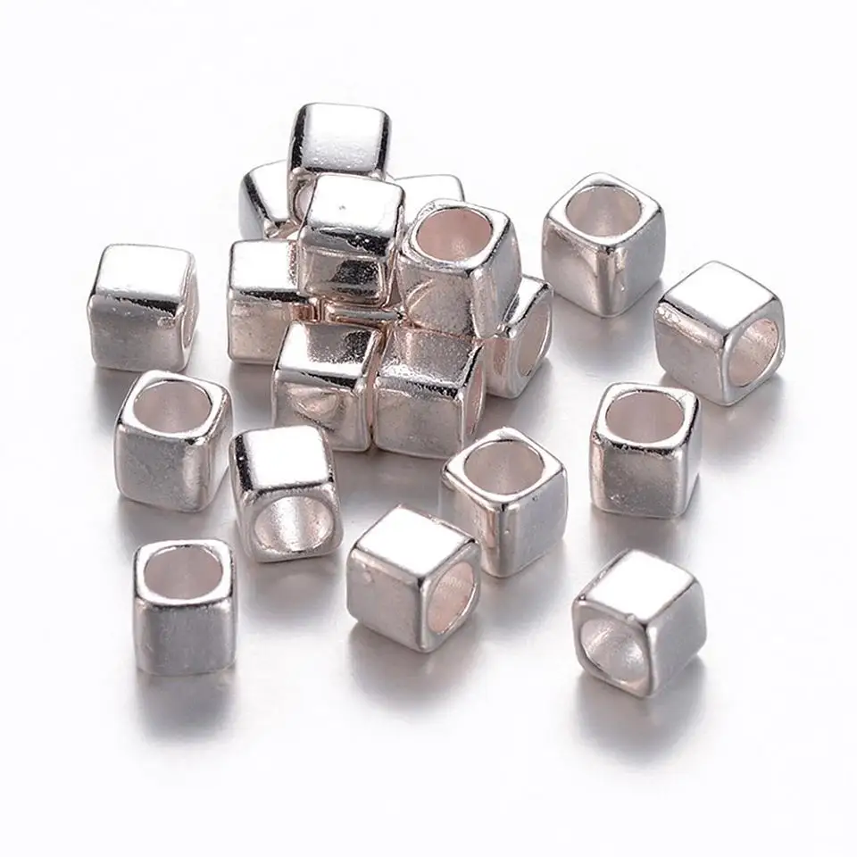 Tibetan Style European Beads, Lead Free & Nickel Free & Cadmium Free, Cube, Silver, Size: about 6mm long, hole: 4mm
Tibetan Style European Beads, Lead Free & Nickel Free & Cadmium Free, Cube, Silver, Size: about 6mm long, hole: 4mm