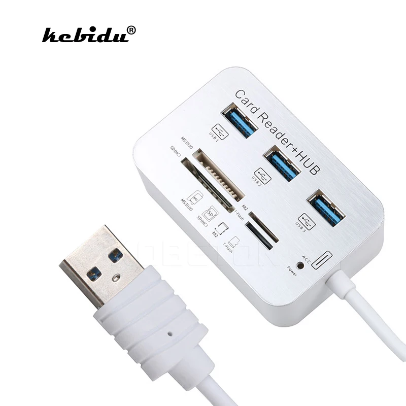 

Kebidu 3 Порты мини usb-хаб устройство чтения карт памяти USB 3,0 концентратор Алюминий с MS SD M2 TF мульти-в-1 кард-ридер для компьютера белого цвета