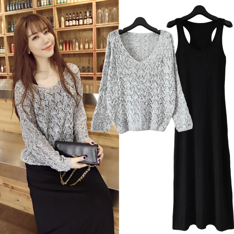 2019 Large Size Women's long-sleeved knit suit Dress Korean version of the self-cultivation two-piece party sweater Dress
2019 Large Size Women's long-sleeved knit suit Dress Korean version of the self-cultivation two-piece party sweater Dress