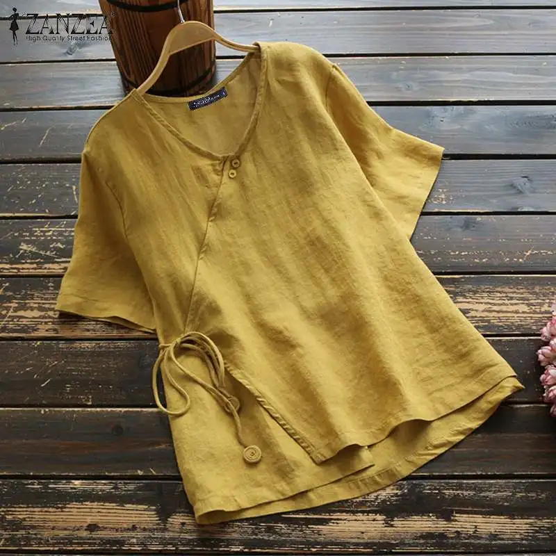 Summer Cotton Shirt ZANZEA Women Short Sleeve Blouse Solid Work Blusas Femininas Casual Robe Femme Vintage Tunic Tops
Summer Cotton Shirt ZANZEA Women Short Sleeve Blouse Solid Work Blusas Femininas Casual Robe Femme Vintage Tunic Tops
