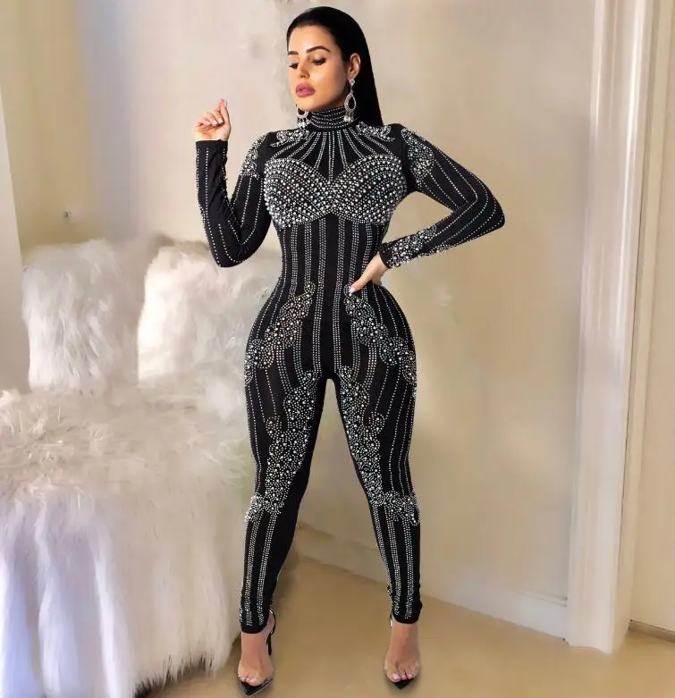 Sexy Black White Mesh Jumpsuit High Neck Long Sleeve Pearls Women Sexy Night Club Party Romper Fashion Overalls Costumes ME-77
Sexy Black White Mesh Jumpsuit High Neck Long Sleeve Pearls Women Sexy Night Club Party Romper Fashion Overalls Costumes ME-77