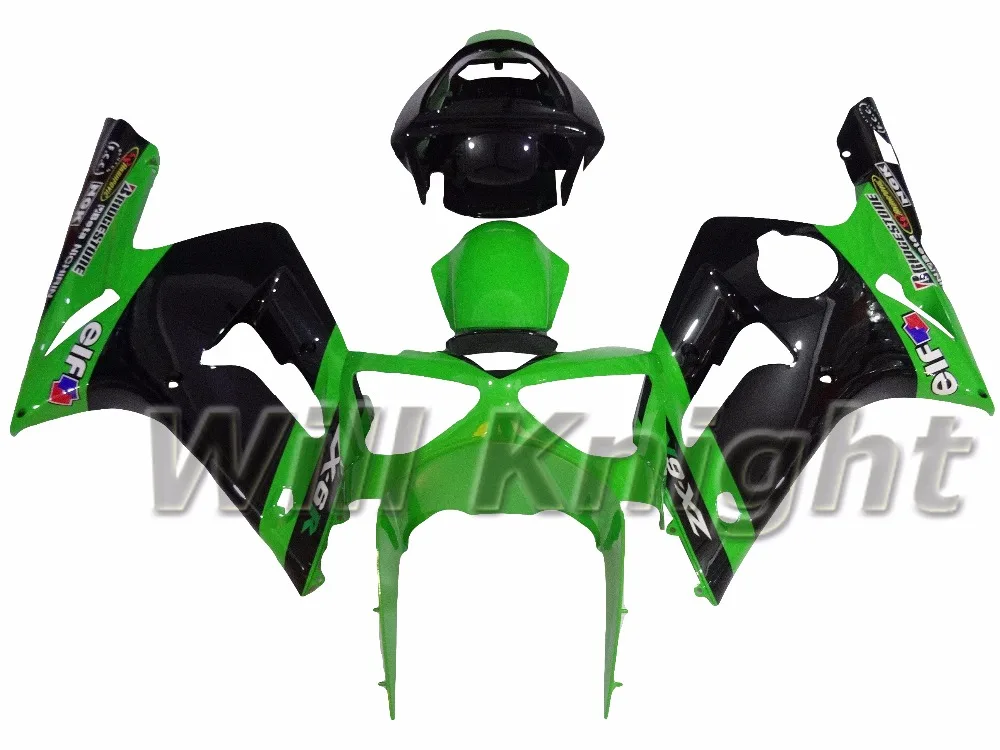 Для Kawasaki ZX 6R 2003 2004 ZX6R 03 04 Зеленый Черный Впрыска Обтекатель Комплект Черный|kit|kit