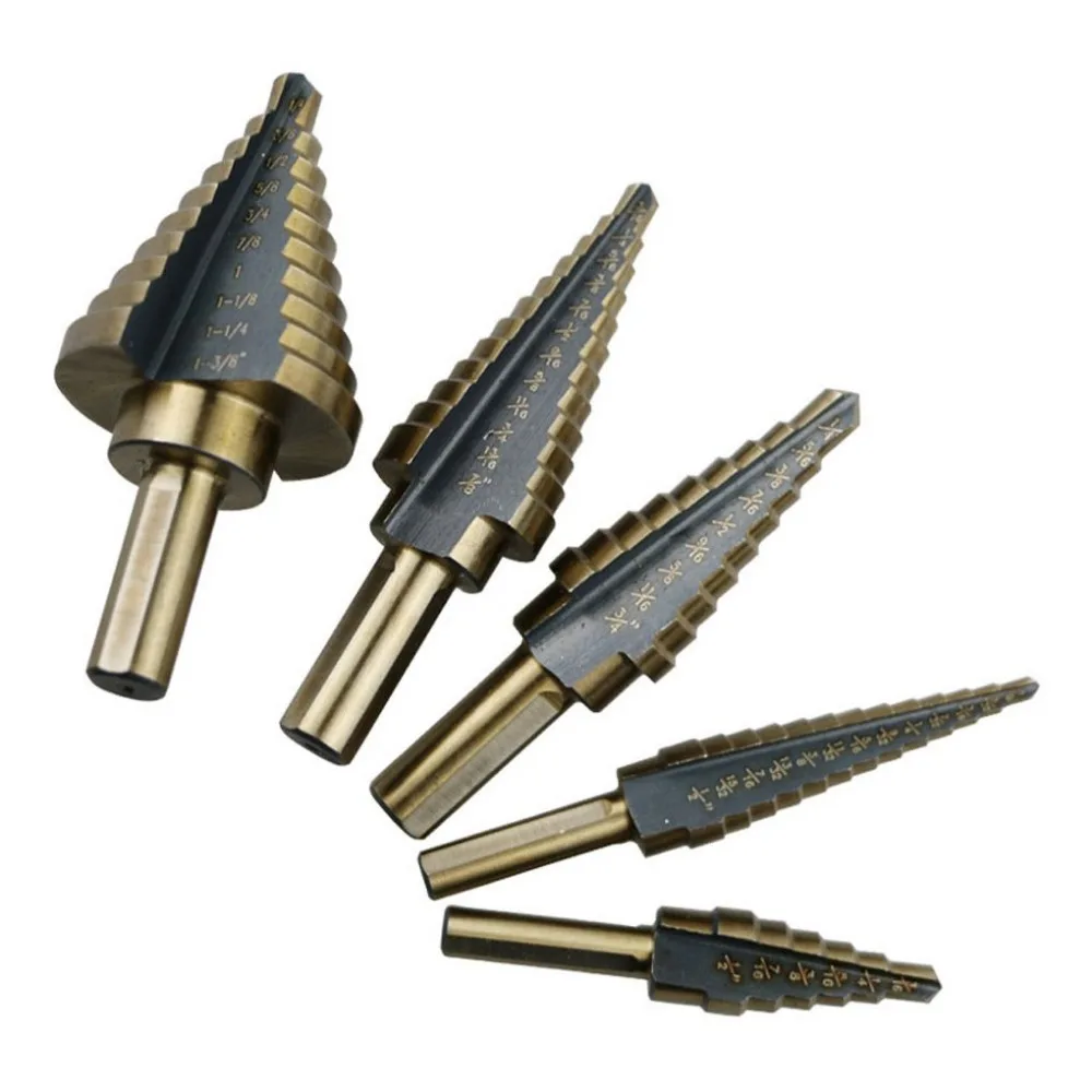 5Pcs Titanium Step Drill Bits Set High Speed Steel With Aluminum Case Triangular Round Handle Twist Drill Bit
5Pcs Titanium Step Drill Bits Set High Speed Steel With Aluminum Case Triangular Round Handle Twist Drill Bit