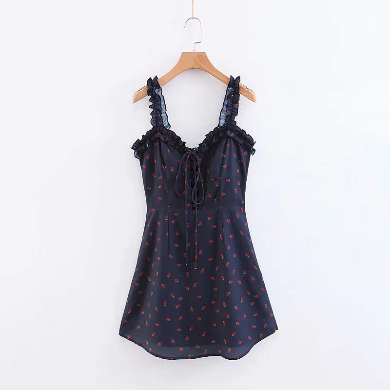 Sweet Style Women Ruched Spaghetti Strap A-line Mini Dress Summer Sexy V-neck Lace Up Strawberry Printed Chiffon 2 Colors Dress
Sweet Style Women Ruched Spaghetti Strap A-line Mini Dress Summer Sexy V-neck Lace Up Strawberry Printed Chiffon 2 Colors Dress