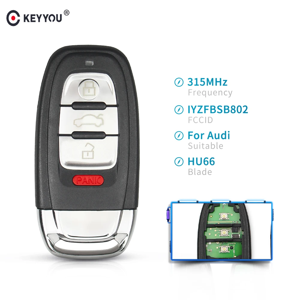 KEYYOU 315 МГц для Audi дистанционный смарт ключ-брелок 3 + 1 4 кнопочный IYZFBSB802 для Audi A3 A4 A5 A6 A8 Quattro Q5 Q7 A6 A8 с чипом ID46
KEYYOU 315 МГц для Audi дистанционный смарт ключ-брелок 3 + 1 4 кнопочный IYZFBSB802 для Audi A3 A4 A5 A6 A8 Quattro Q5 Q7 A6 A8 с чипом ID46