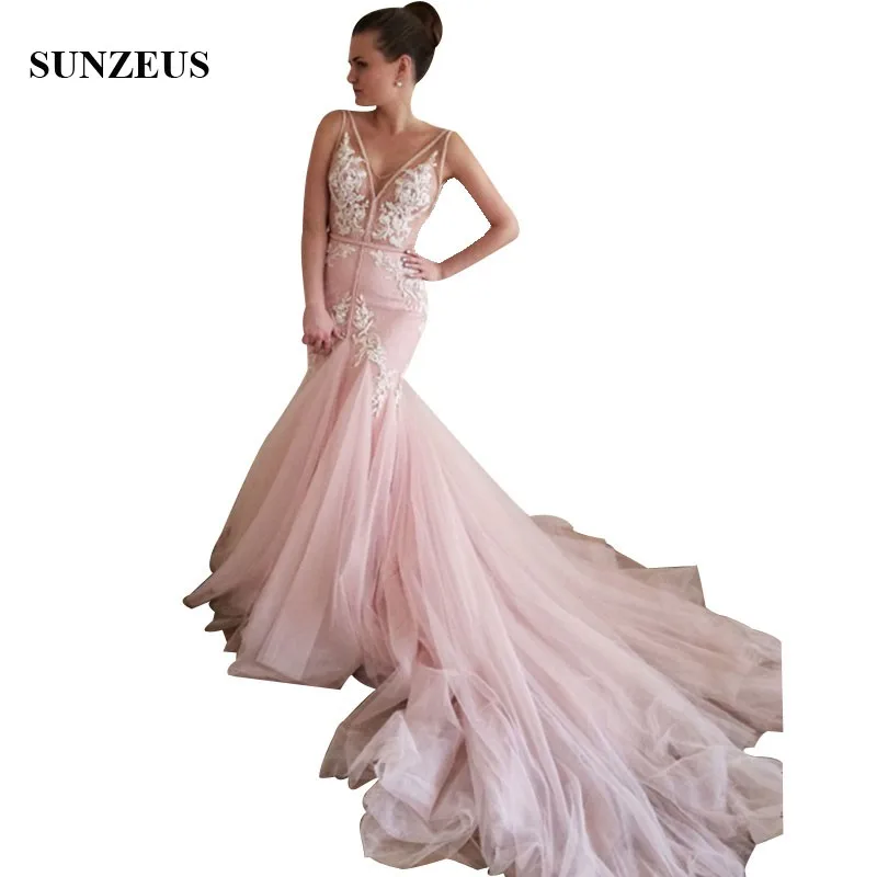 2022 Prom Dresses Mermaid V-neck Pink Party Gowns With Sweep Train Long Party Gowns Open Back Formal Wear With Appliques
2022 Prom Dresses Mermaid V-neck Pink Party Gowns With Sweep Train Long Party Gowns Open Back Formal Wear With Appliques