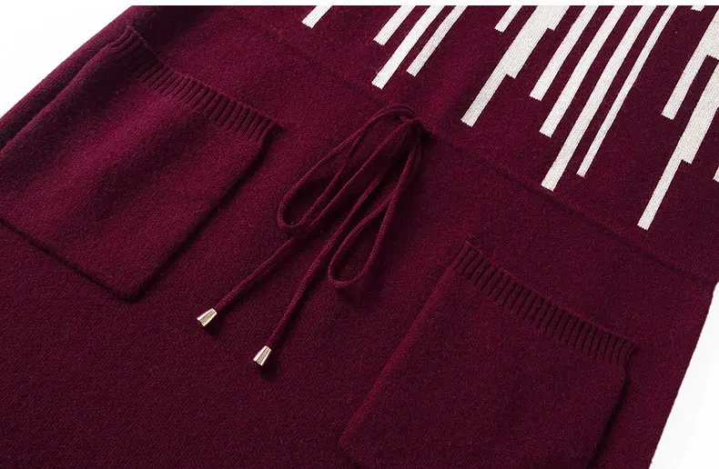 2019 Women's Winter Knitted Sweater Long Dresses Pockets Pullovers Turtleneck Elastic Waist Geometric Casual Hot Sales S93109Z | Женская