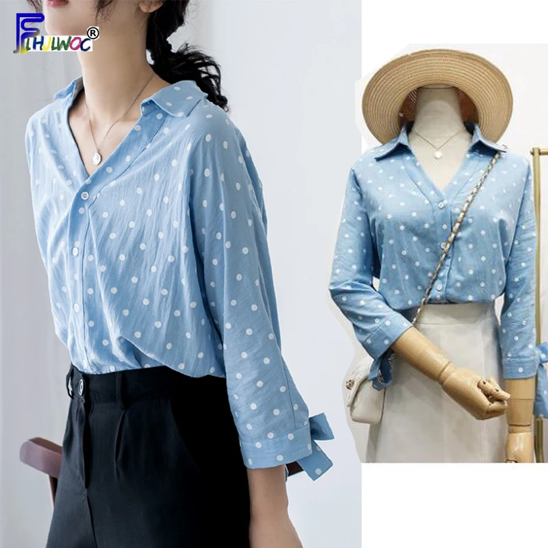 Summer Loose Tops Woman Bow Tie Korean Japan Style Clothes Design Elegant Office Lady V Neck Button Shirt Blouse Dot 6017
Summer Loose Tops Woman Bow Tie Korean Japan Style Clothes Design Elegant Office Lady V Neck Button Shirt Blouse Dot 6017