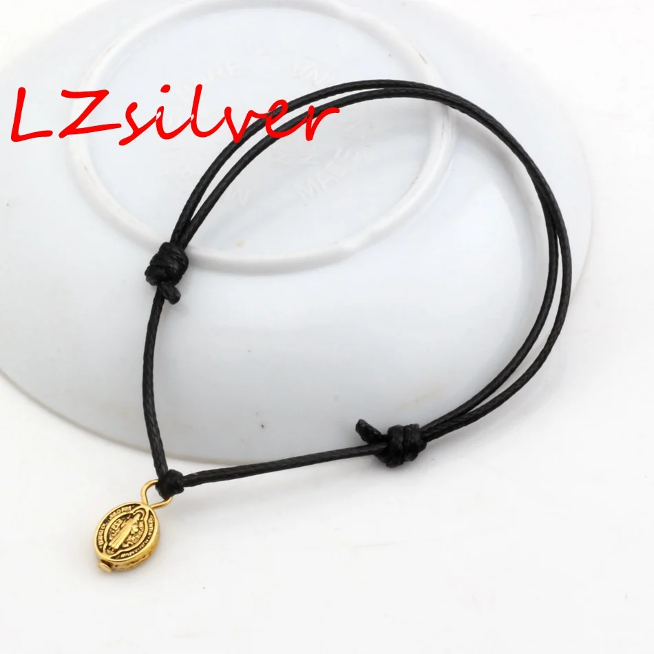 Hot ! 10pcs Adjustable Bracelets black Waxes rope Antique gold Alloy Saint Benedict Medal oval Charms Adjustable Bracelet B-48
Hot ! 10pcs Adjustable Bracelets black Waxes rope Antique gold Alloy Saint Benedict Medal oval Charms Adjustable Bracelet B-48