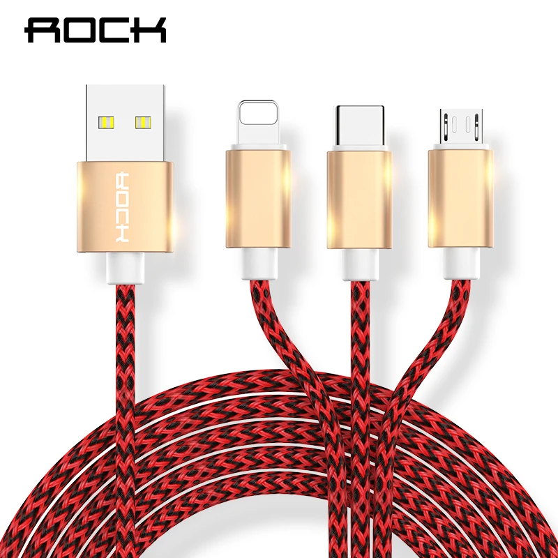 ROCK 3 в 1 кабель для мобильного телефона type C iPhone зарядный Micro USB зарядное