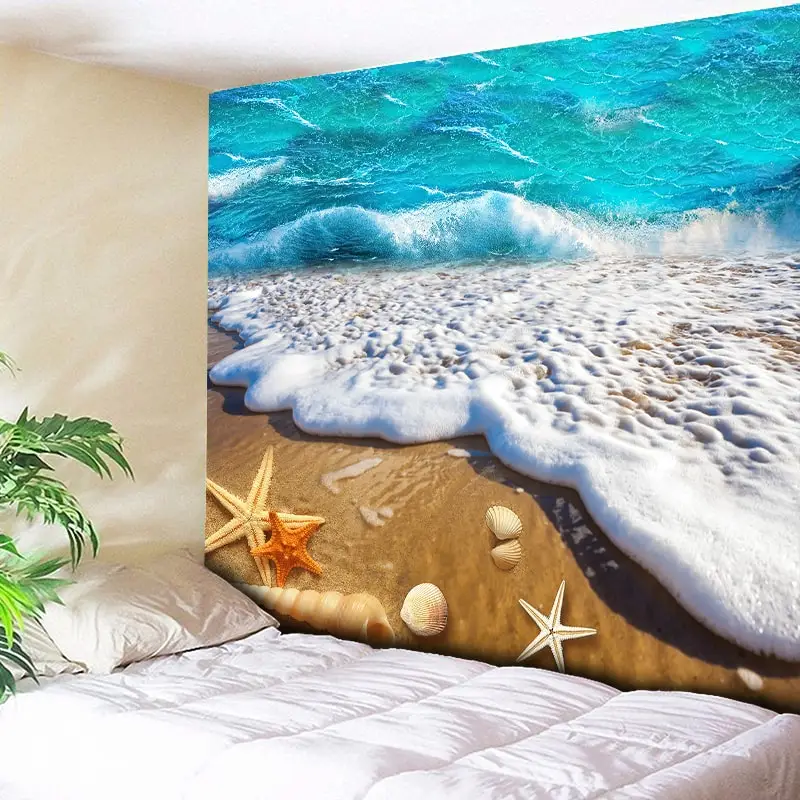 

Beach Sea Tapestries Starfish Ocean Wall Art Large Tapestry Painting 3D Wall Hanging Home Decor Blanket Rectangle Tablecloth New