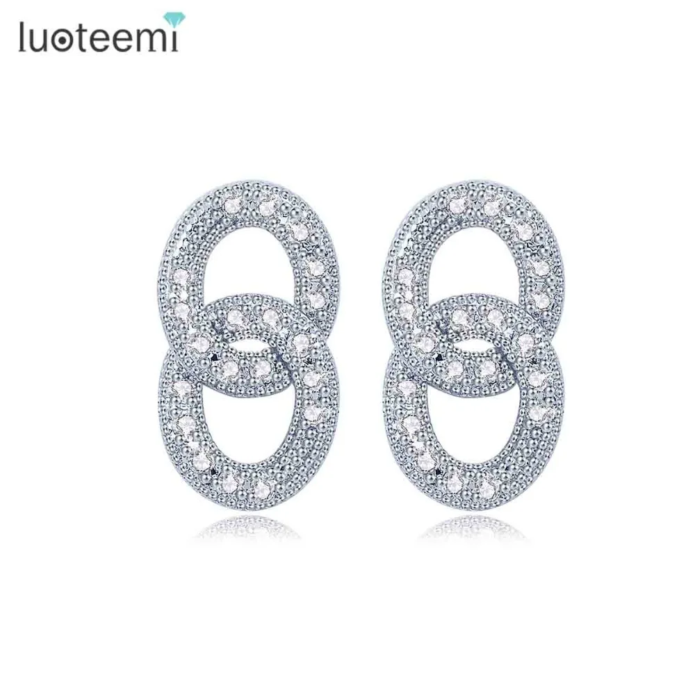 LUOTEEMI 2 Small Round Connected Stud Earring For Women Bridal Wedding Twisted Silver Color Korean Unusual Design Zircon Earring
LUOTEEMI 2 Small Round Connected Stud Earring For Women Bridal Wedding Twisted Silver Color Korean Unusual Design Zircon Earring
