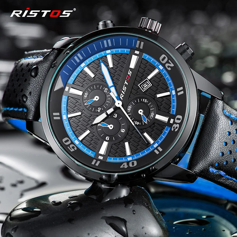 RISTOS экстремальный спорт кварцевые модные часы Топ бренд повседневные кожаные Reloj