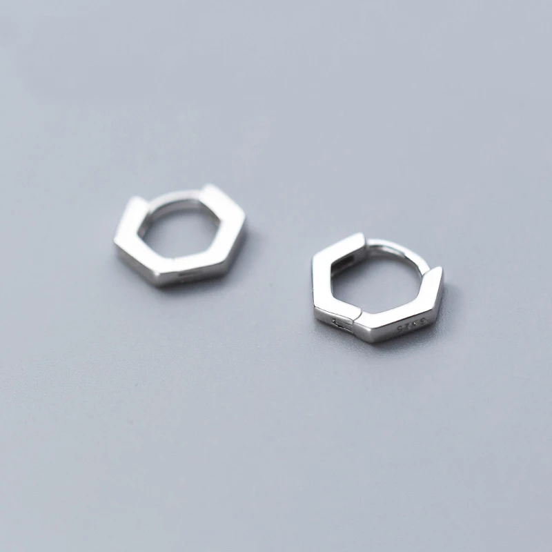 

MloveAcc 100% 925 Solid Sterling Silver Hoop Earring Hexagon Ear Cuff Clip On Earrings for Women Girl Teen Gift Jewelry