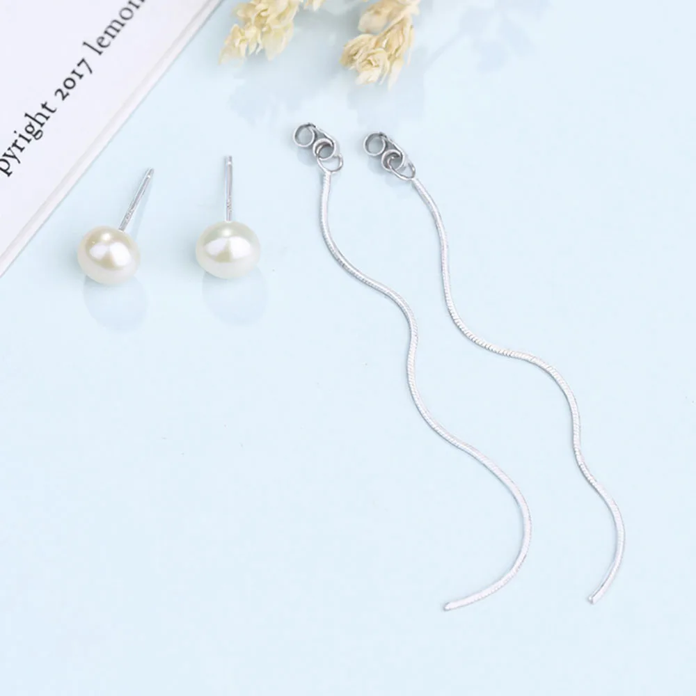 Authentic 925 Sterling Silver Earring Simple Pearl Snake Chain Ear Line Stud Earring For Women Wedding Party Jewelry Gift
Authentic 925 Sterling Silver Earring Simple Pearl Snake Chain Ear Line Stud Earring For Women Wedding Party Jewelry Gift