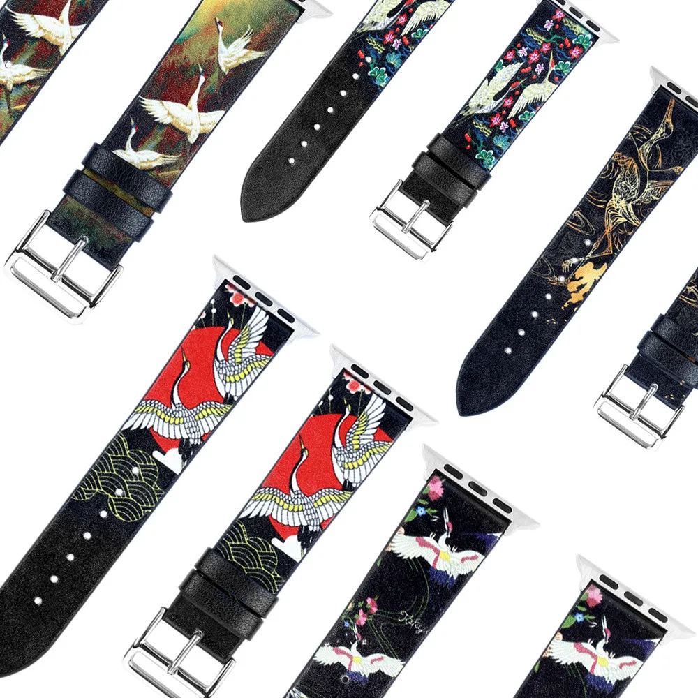 Crane Pattern Leather Strap for Apple Watch 7 Band Series 6 SE 5 4 3 Bracelet for Iwatch 41mm 45mm 42mm 38mm 44mm 40mm Belt
Crane Pattern Leather Strap for Apple Watch 7 Band Series 6 SE 5 4 3 Bracelet for Iwatch 41mm 45mm 42mm 38mm 44mm 40mm Belt